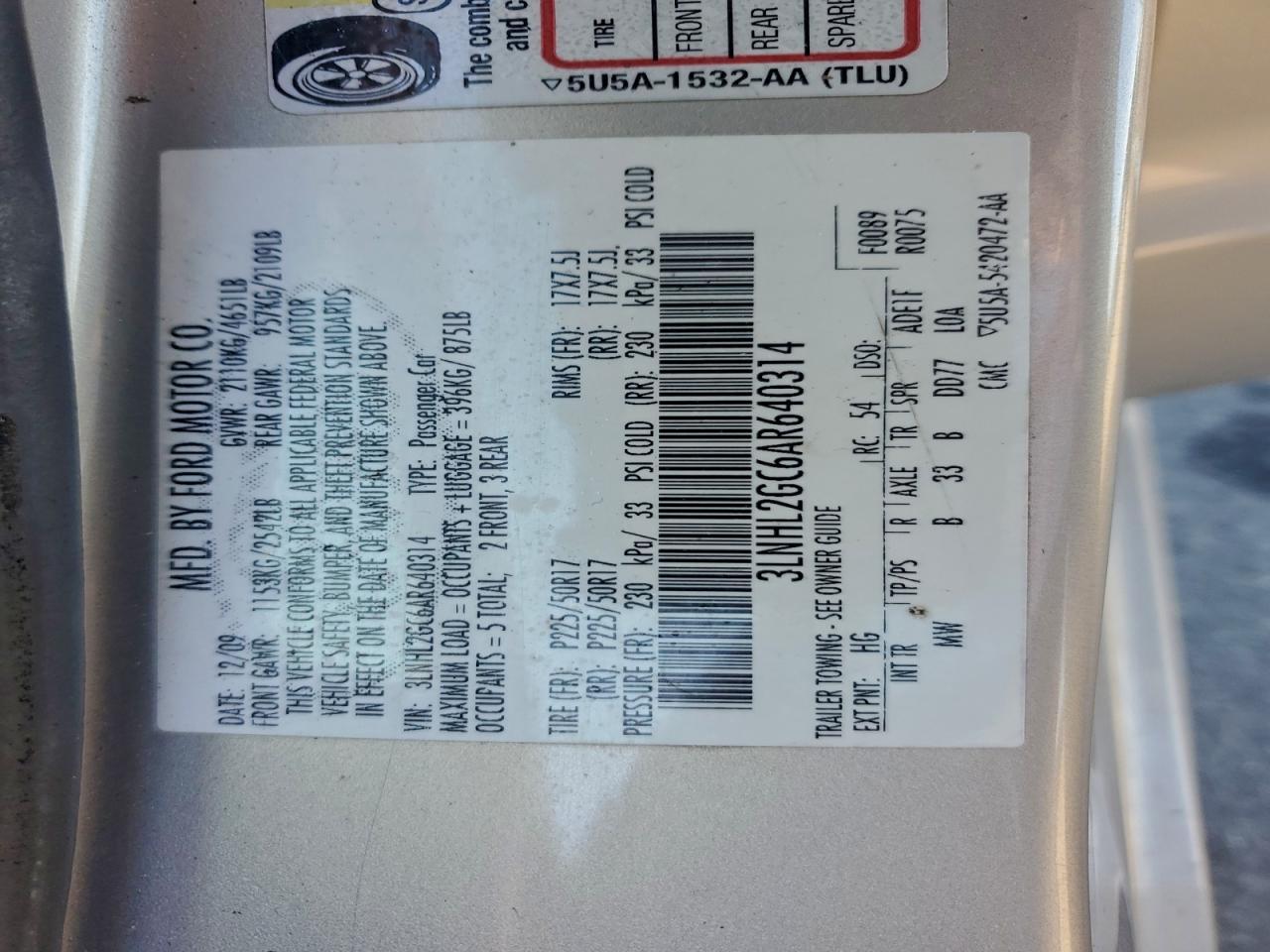 2010 LINCOLN MKZ