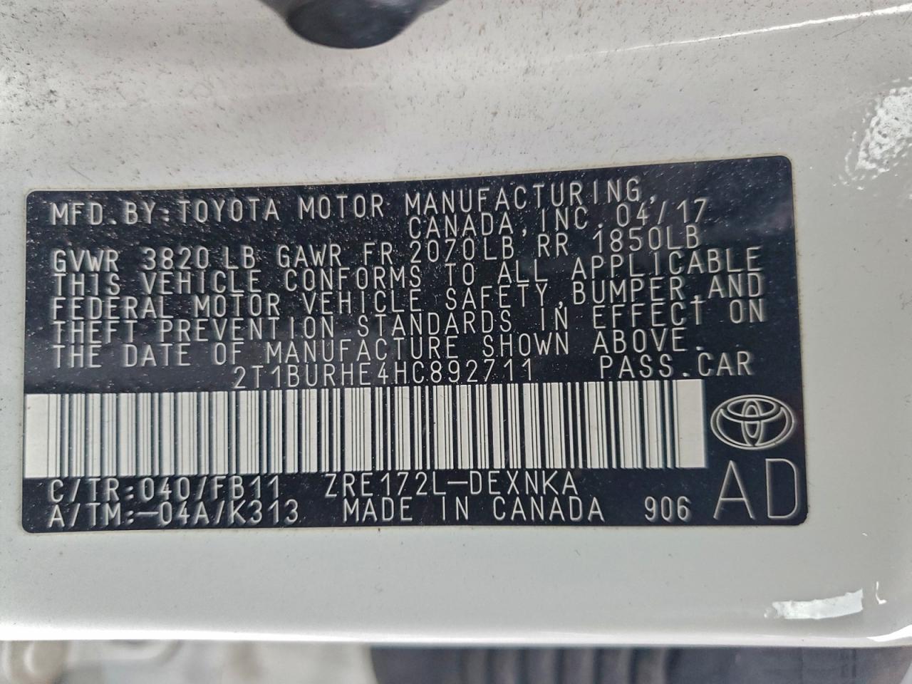 2017 TOYOTA COROLLA