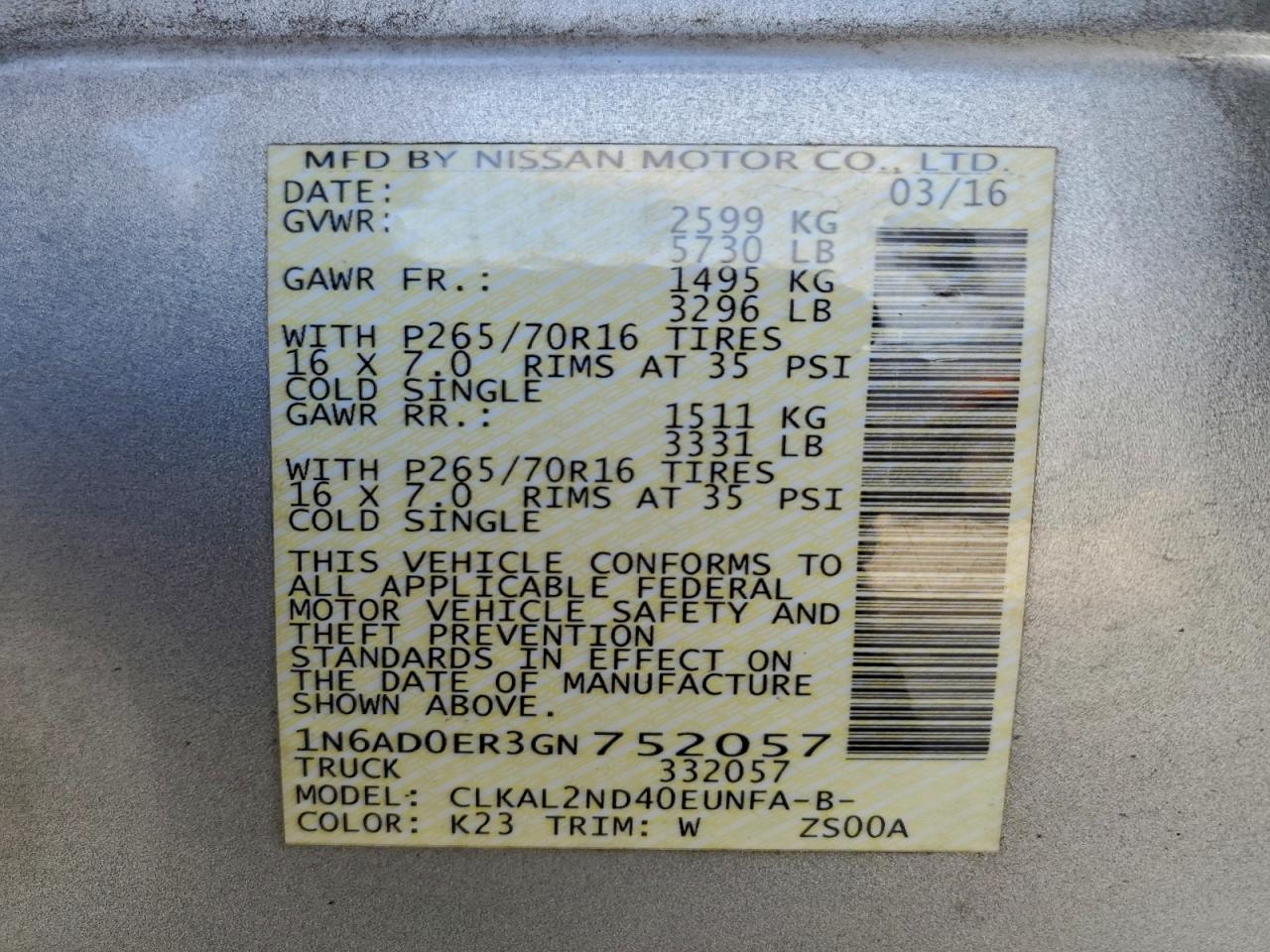 2016 NISSAN Frontier