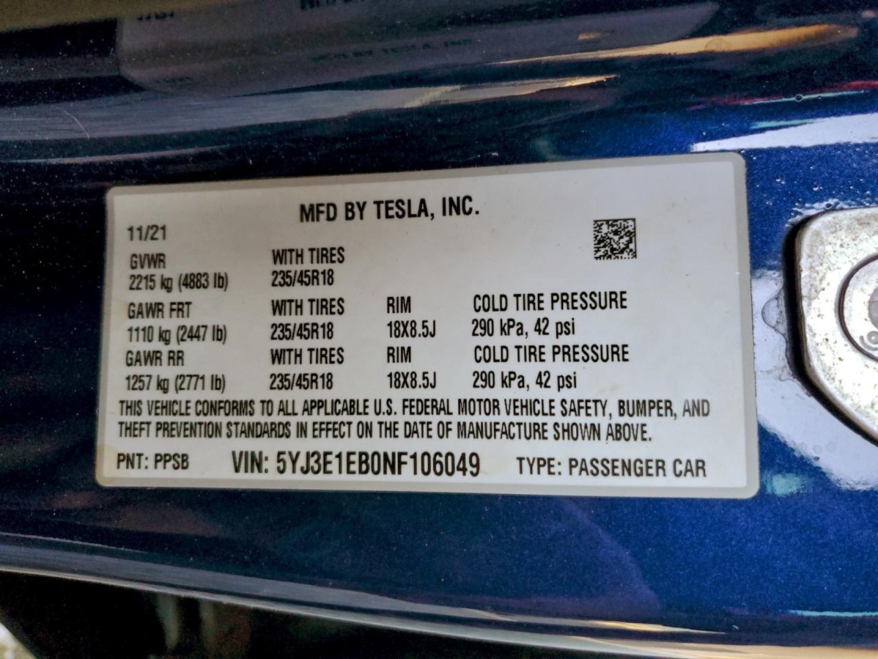 2022 TESLA MODEL 3