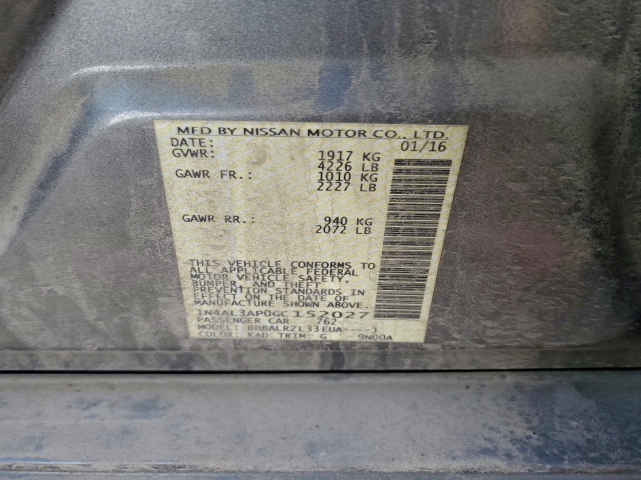 2016 NISSAN ALTIMA
