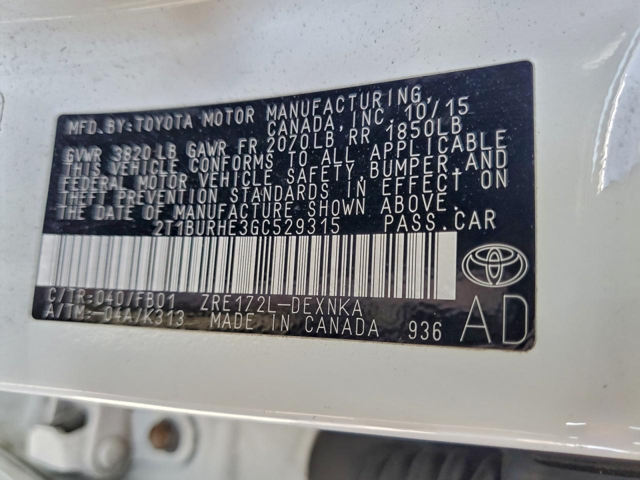 2016 TOYOTA COROLLA