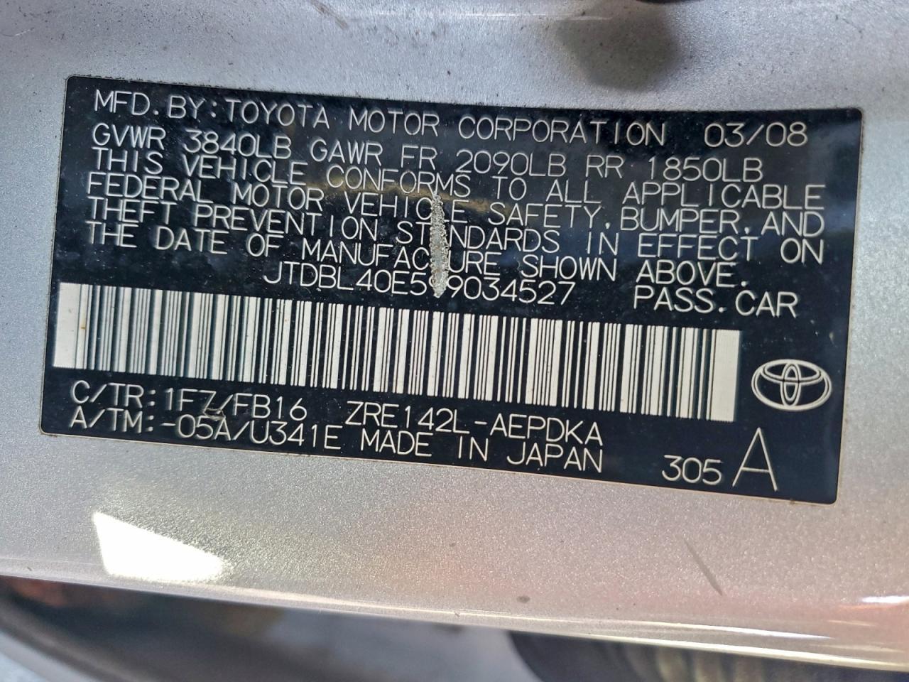 2009 TOYOTA COROLLA