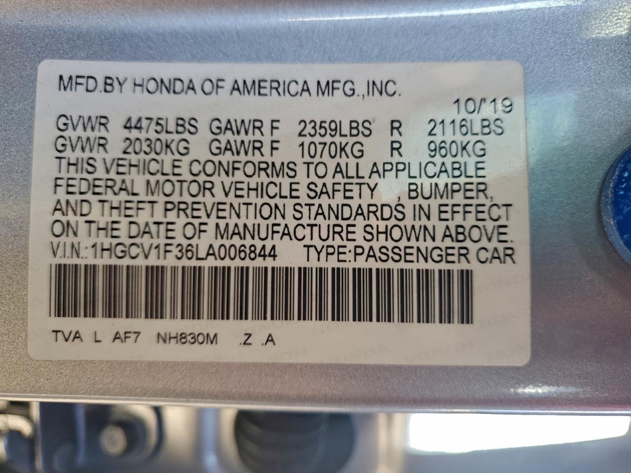 2020 HONDA ACCORD