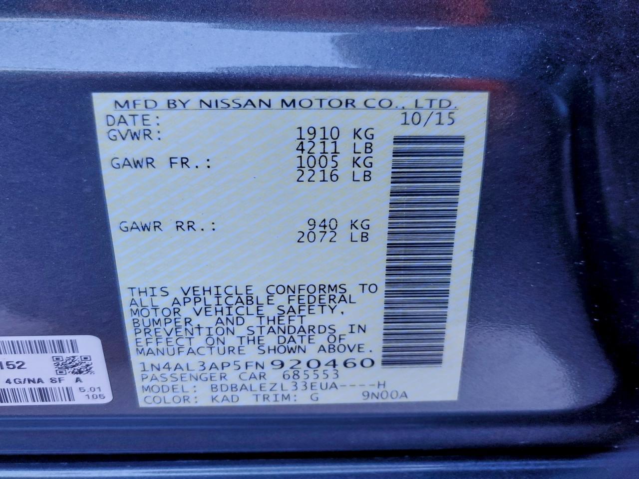 2015 NISSAN ALTIMA