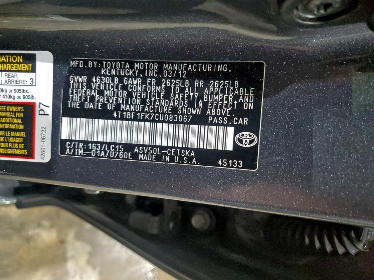 2012 TOYOTA CAMRY