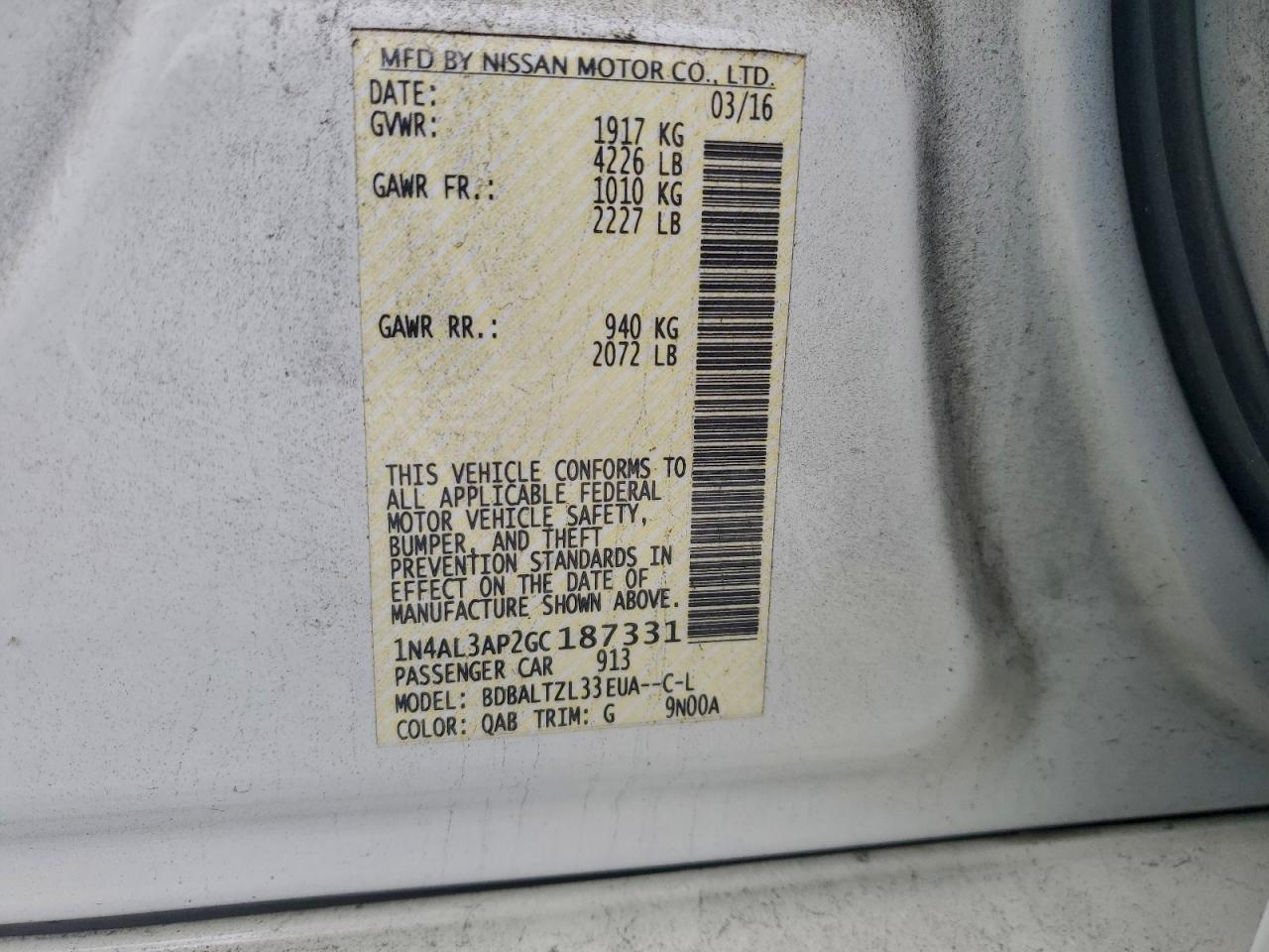 2016 NISSAN ALTIMA