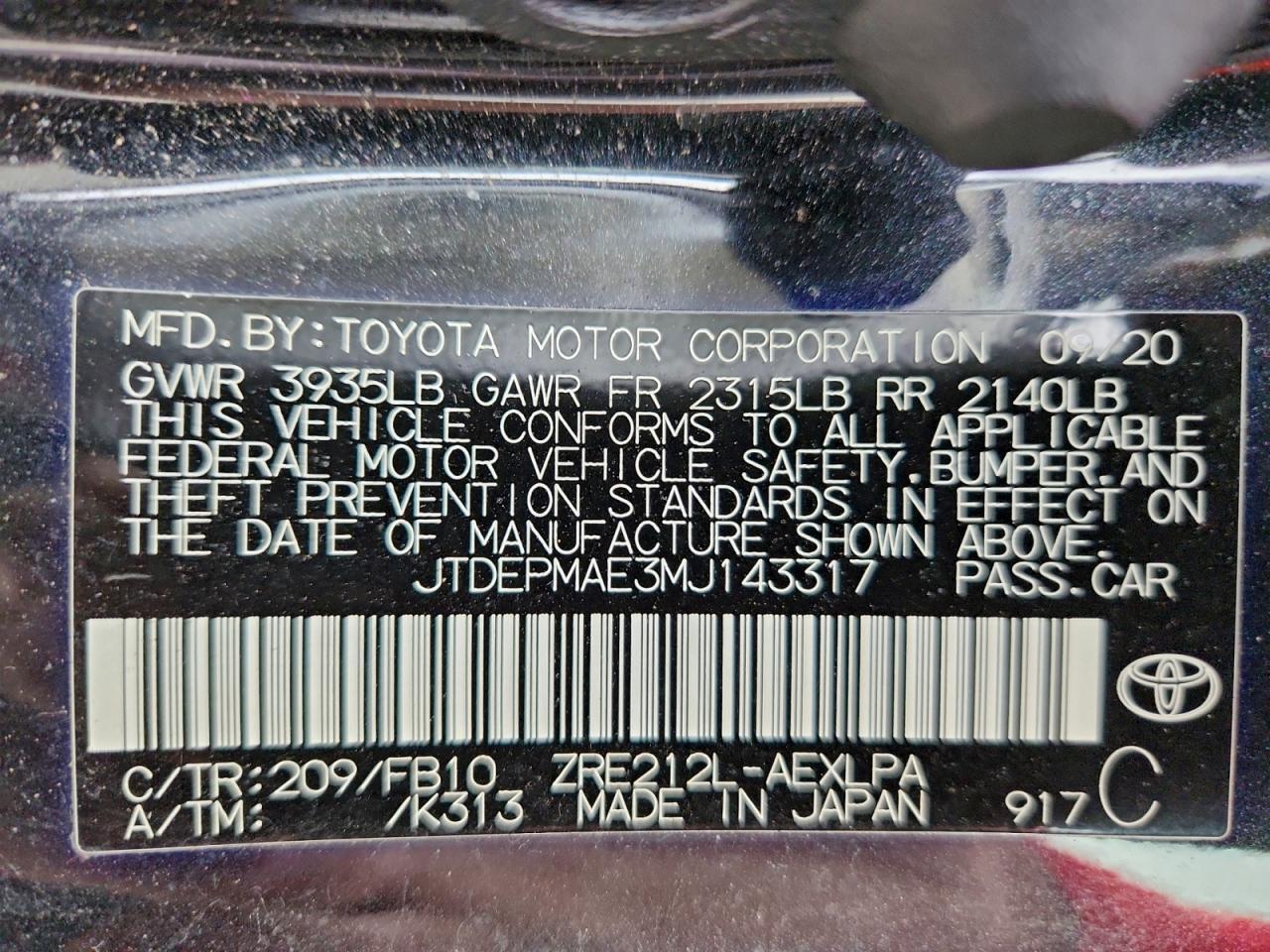 2021 TOYOTA COROLLA