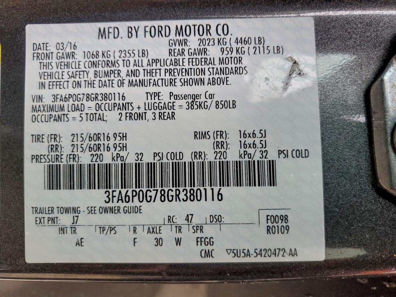 2016 FORD FUSION