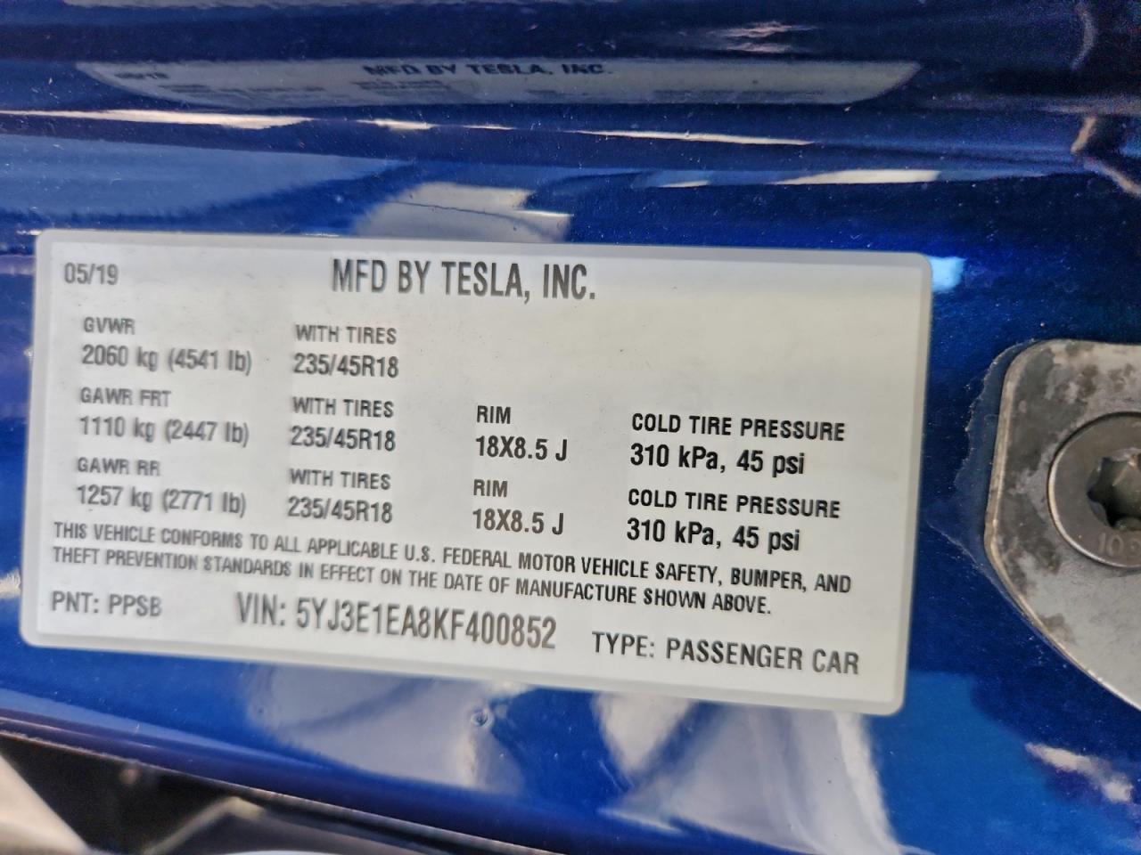 2019 TESLA MODEL 3