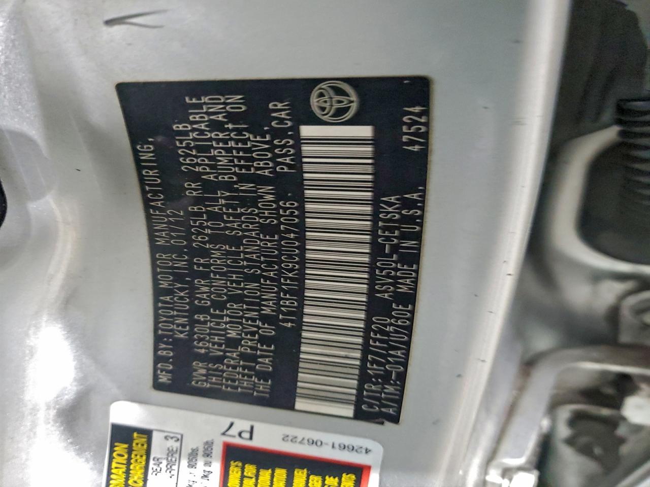 2012 TOYOTA CAMRY