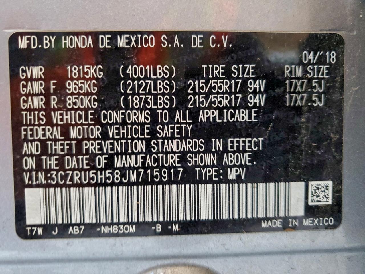 2018 HONDA HR-V