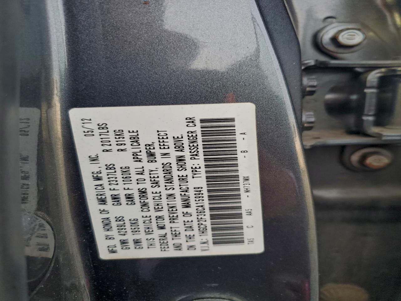 2012 HONDA ACCORD