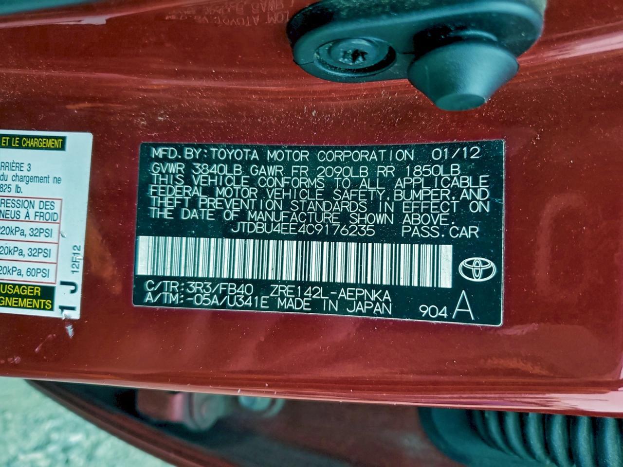 2012 TOYOTA COROLLA