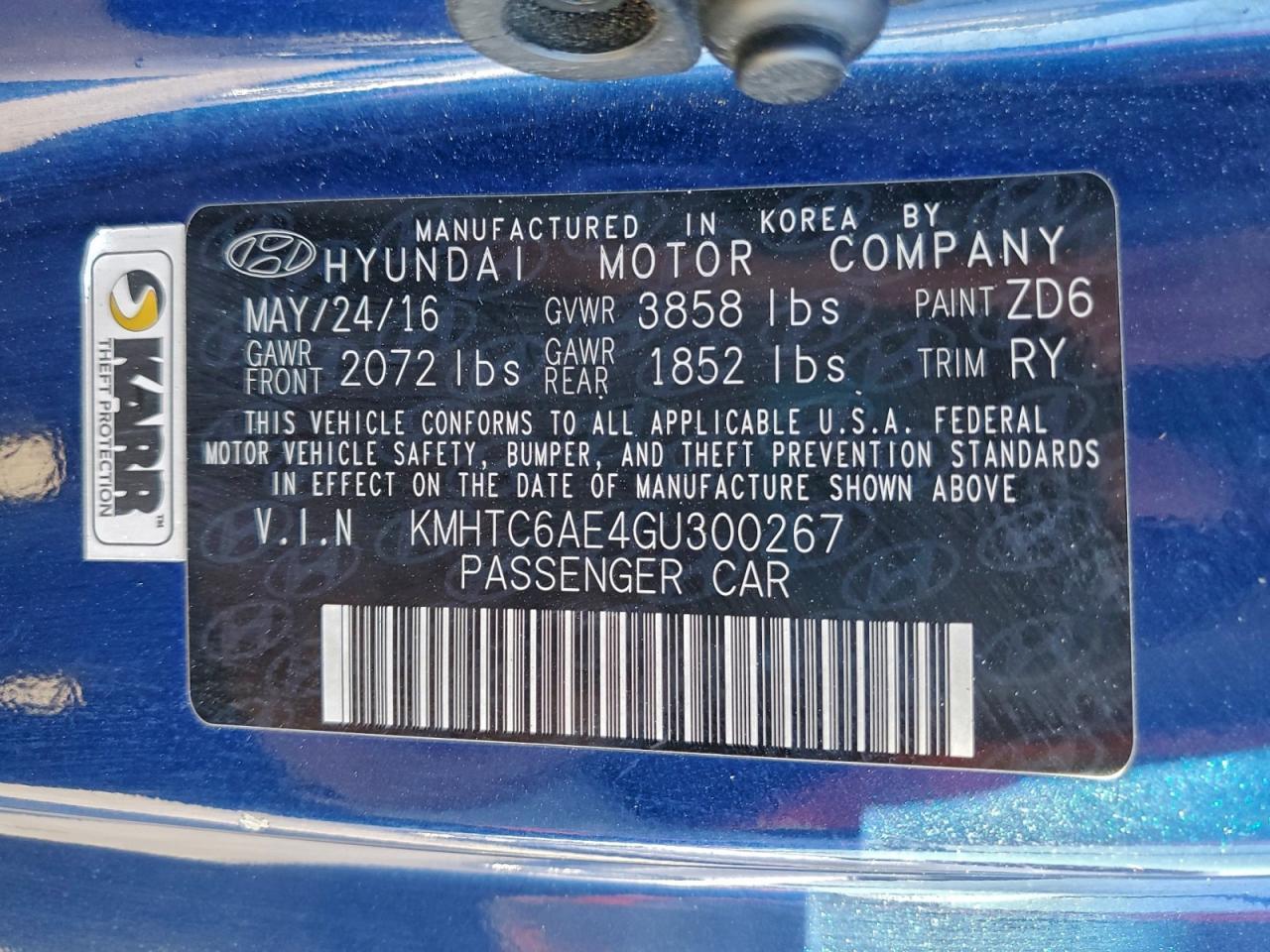 2016 HYUNDAI VELOSTER