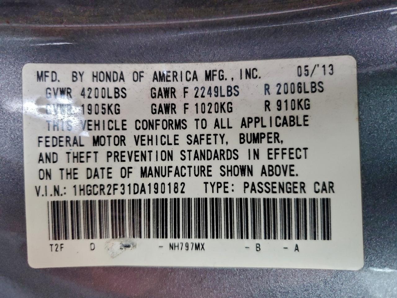 2013 HONDA ACCORD