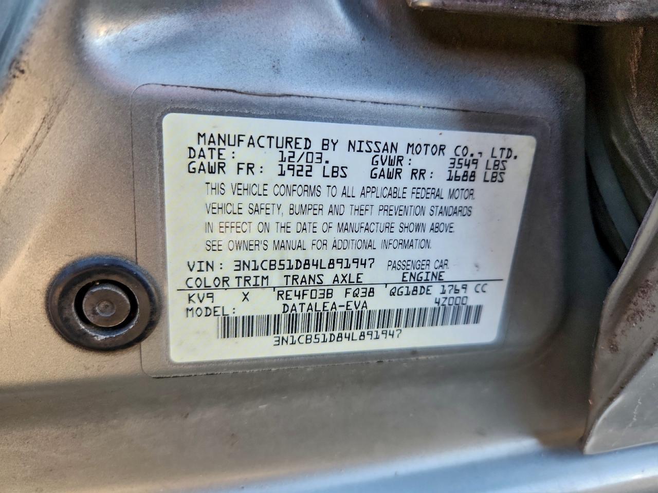 2004 NISSAN SENTRA