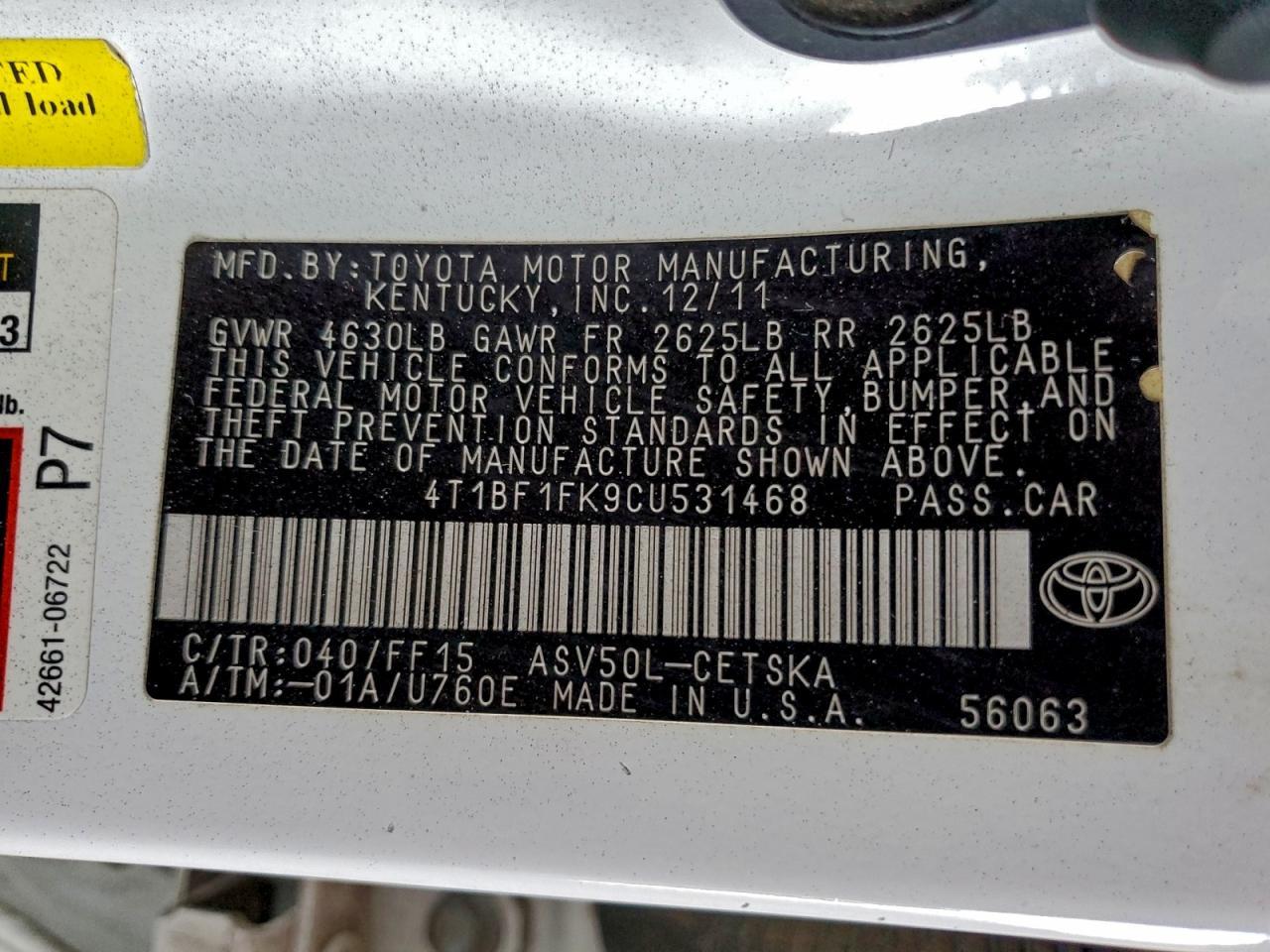 2012 TOYOTA CAMRY
