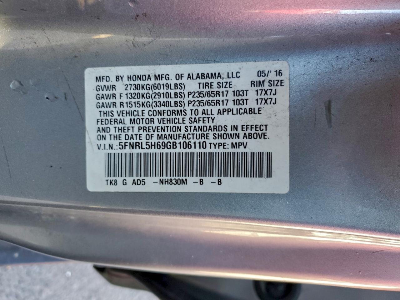 2016 HONDA ODYSSEY