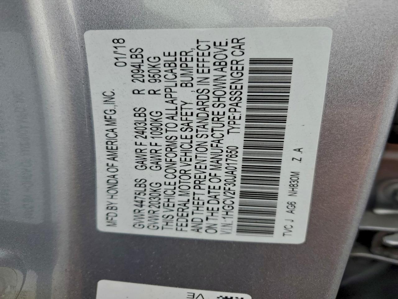 2018 HONDA ACCORD