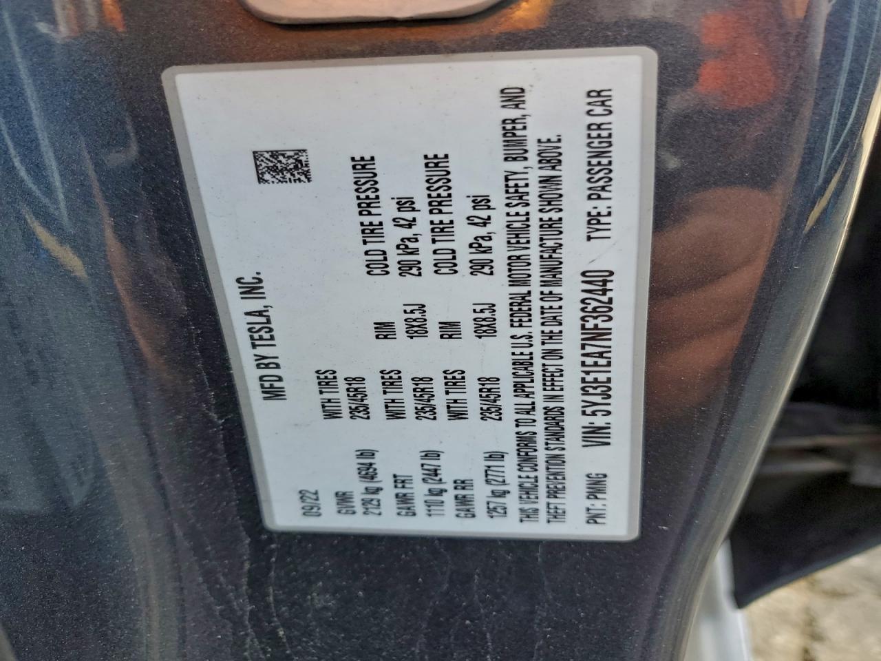 2022 TESLA MODEL 3