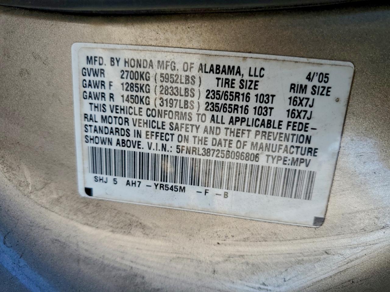 2005 HONDA ODYSSEY