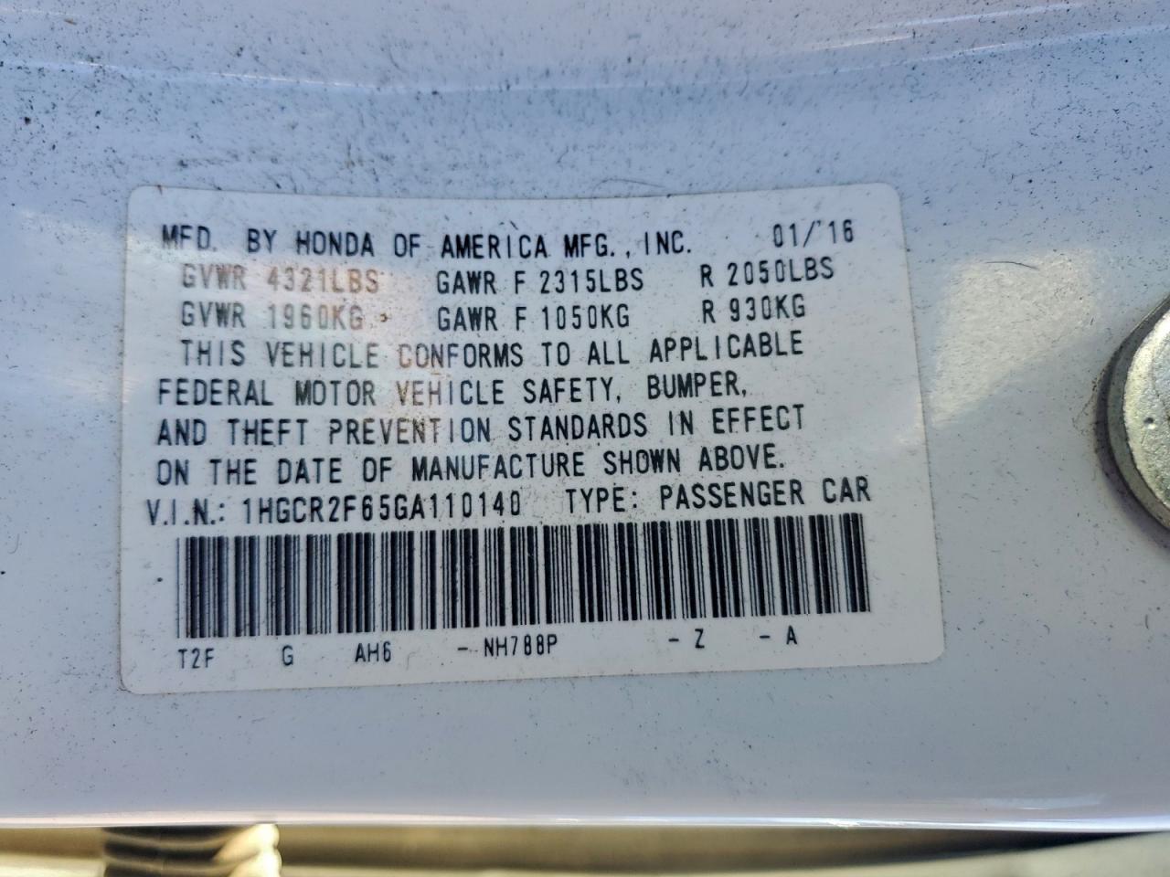2016 HONDA ACCORD