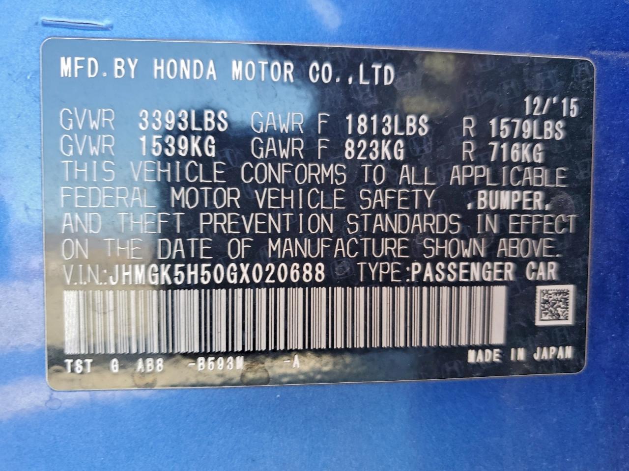 2016 HONDA FIT