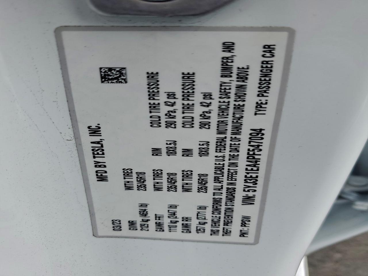 2023 TESLA MODEL 3