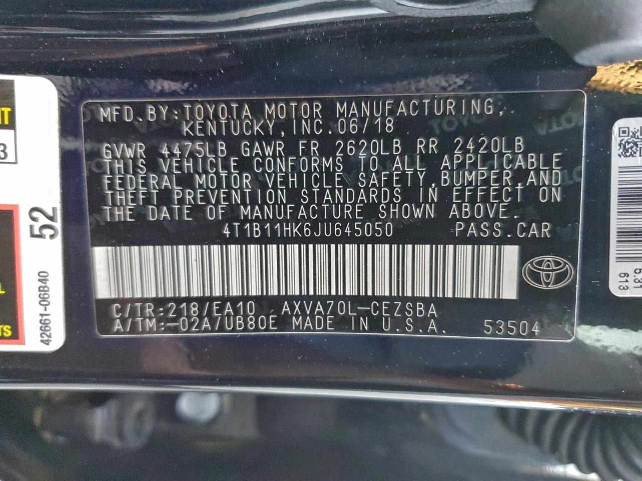 2018 TOYOTA CAMRY