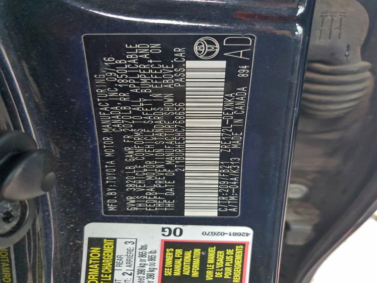 2017 TOYOTA COROLLA