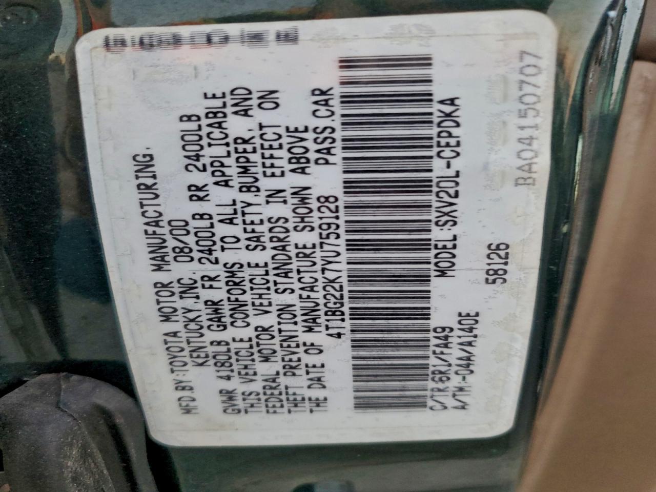 2000 TOYOTA CAMRY