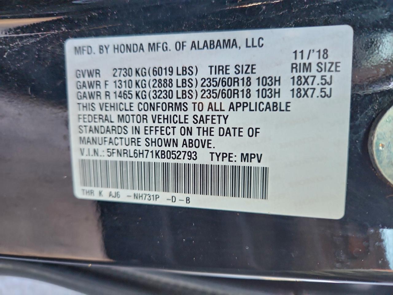 2019 HONDA ODYSSEY