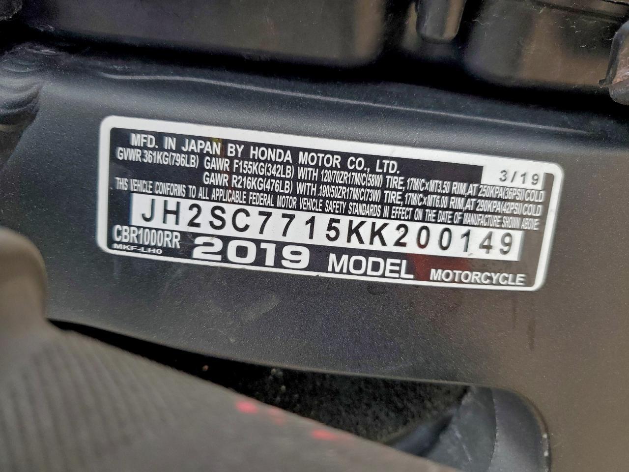 2019 HONDA CBR1000