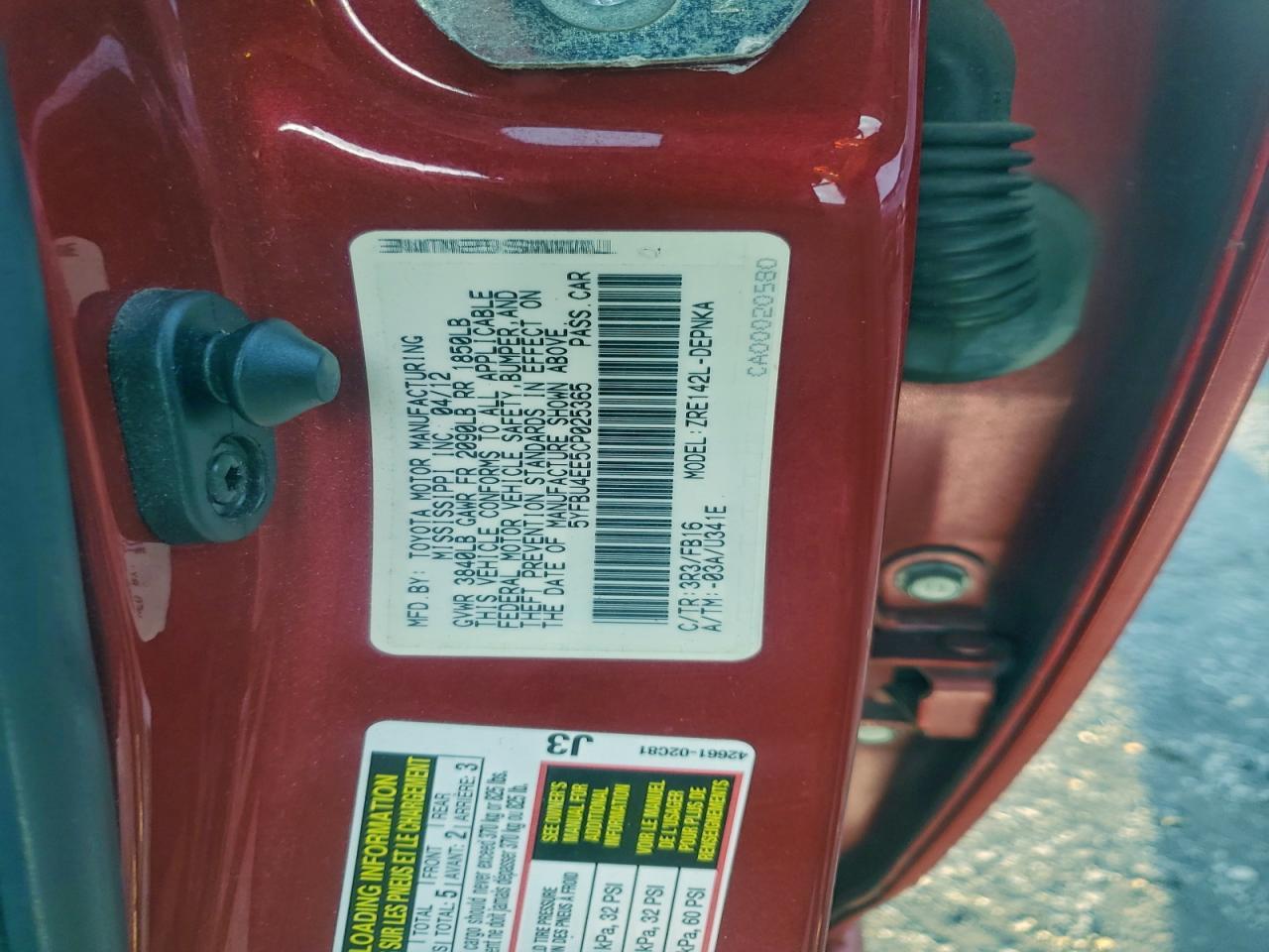 2012 TOYOTA COROLLA