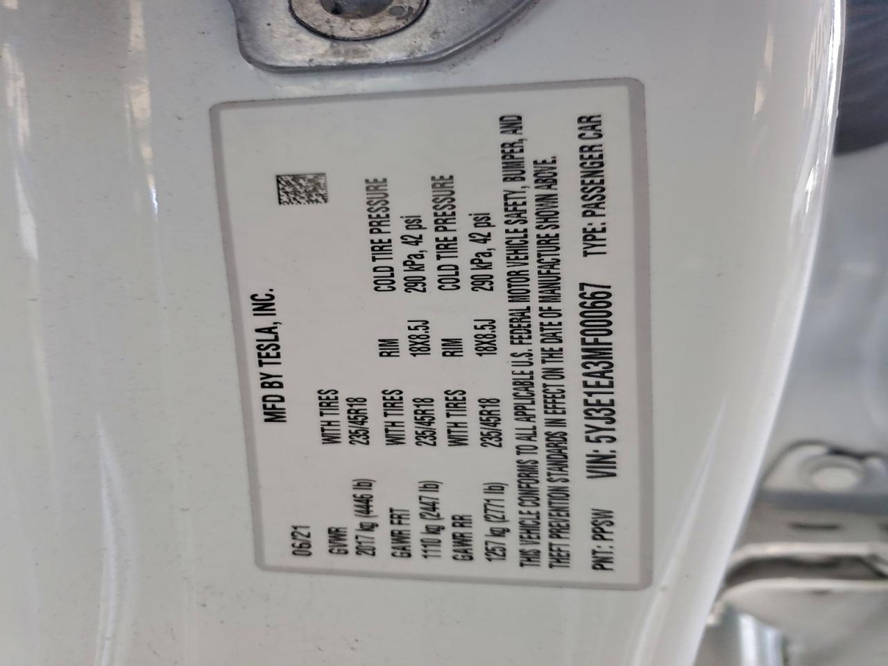2021 TESLA MODEL 3