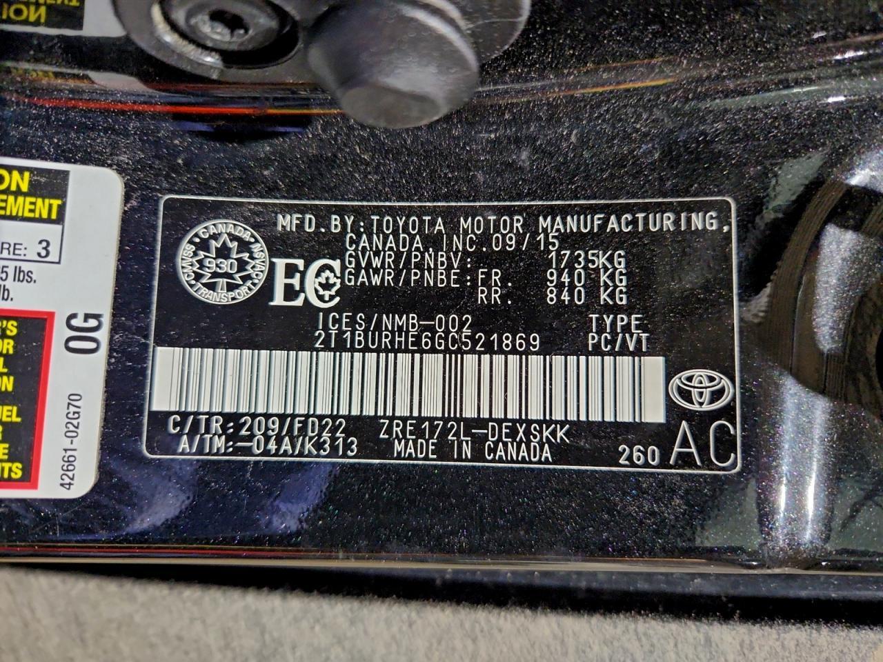 2016 TOYOTA COROLLA