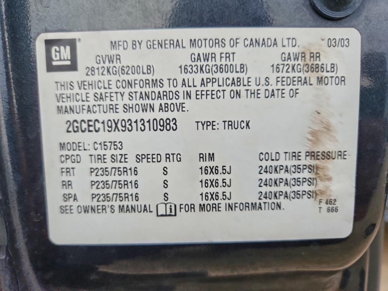 2003 CHEVROLET SILVERADO 1500