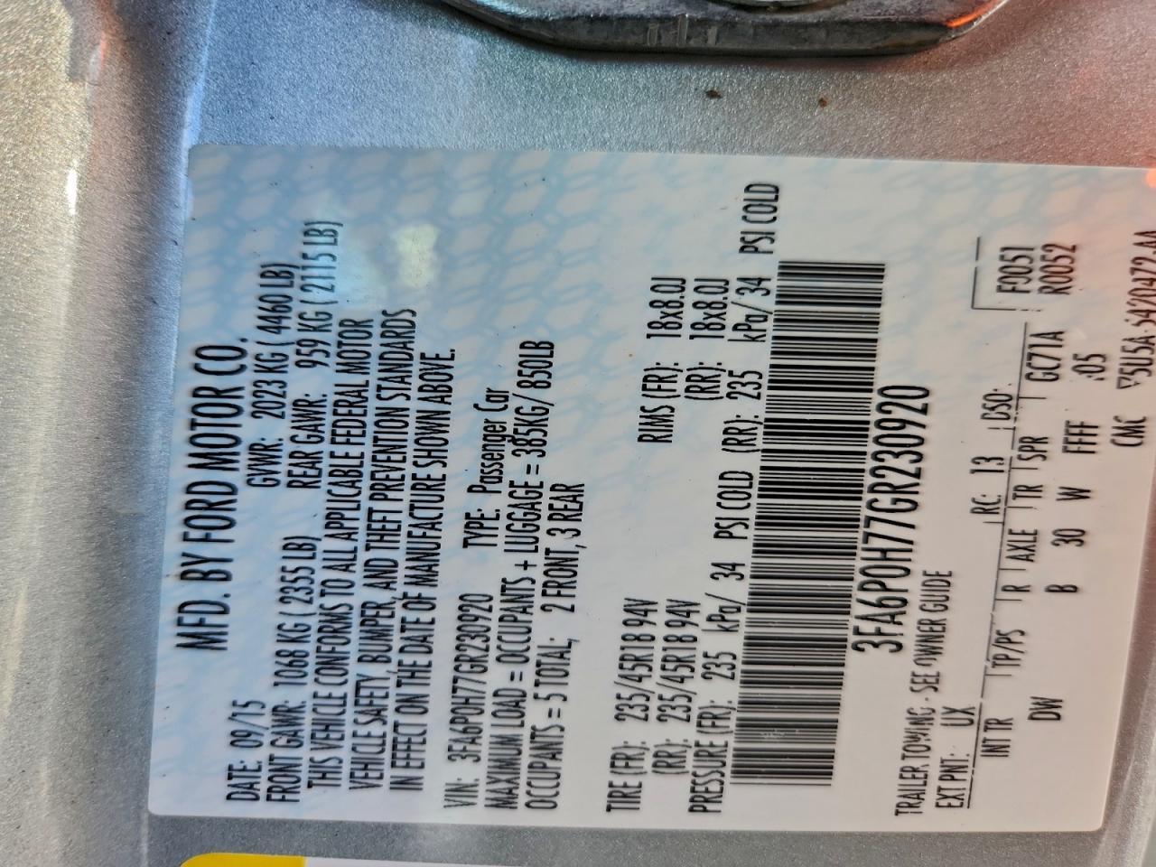 2016 FORD FUSION
