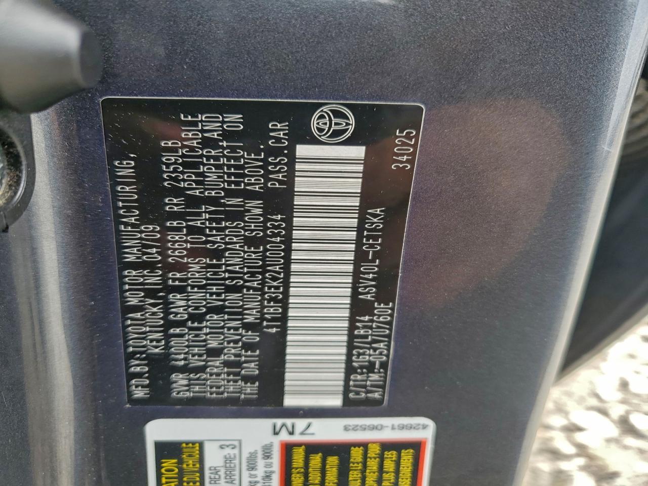 2010 TOYOTA CAMRY