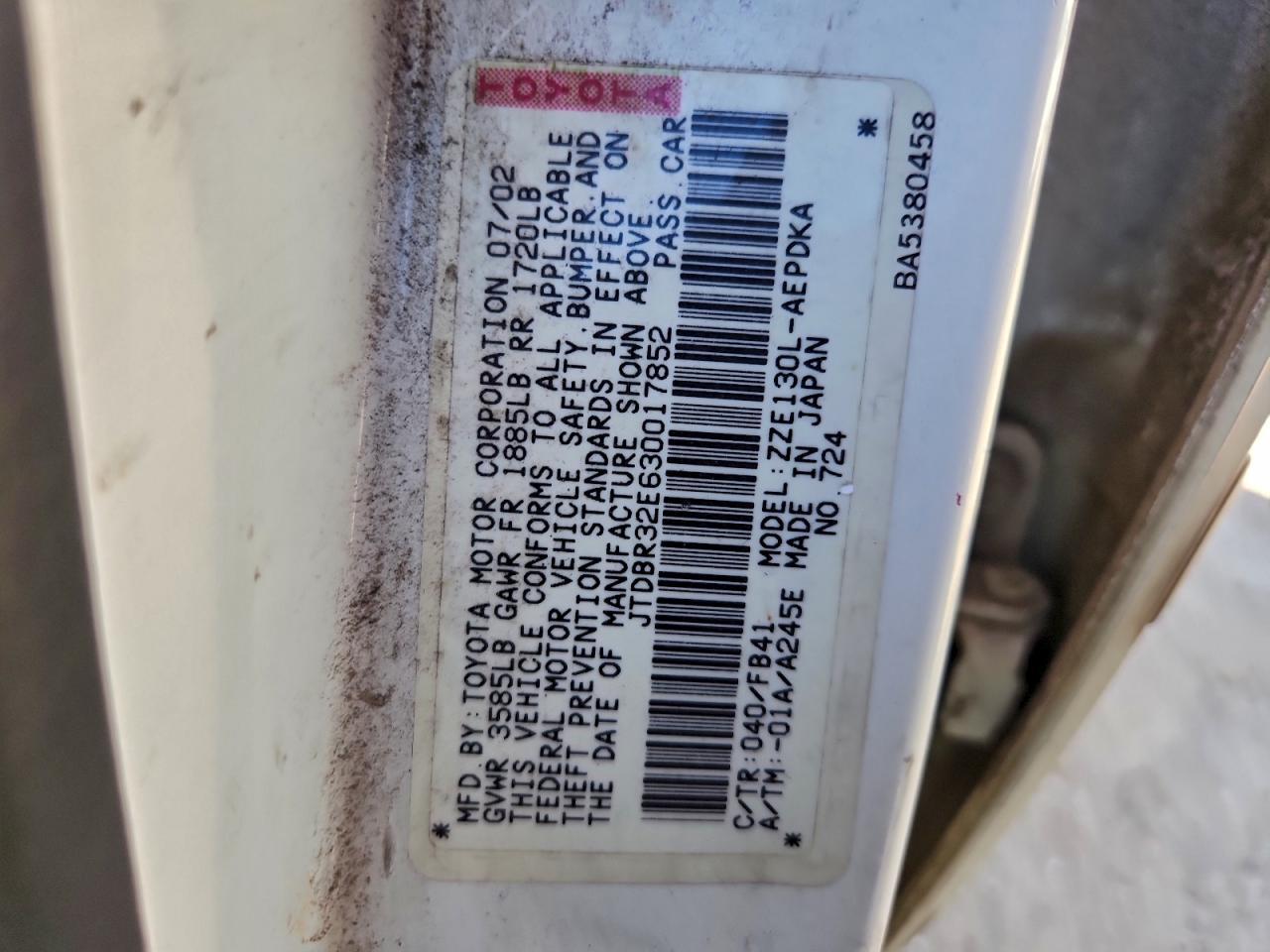 2003 TOYOTA COROLLA