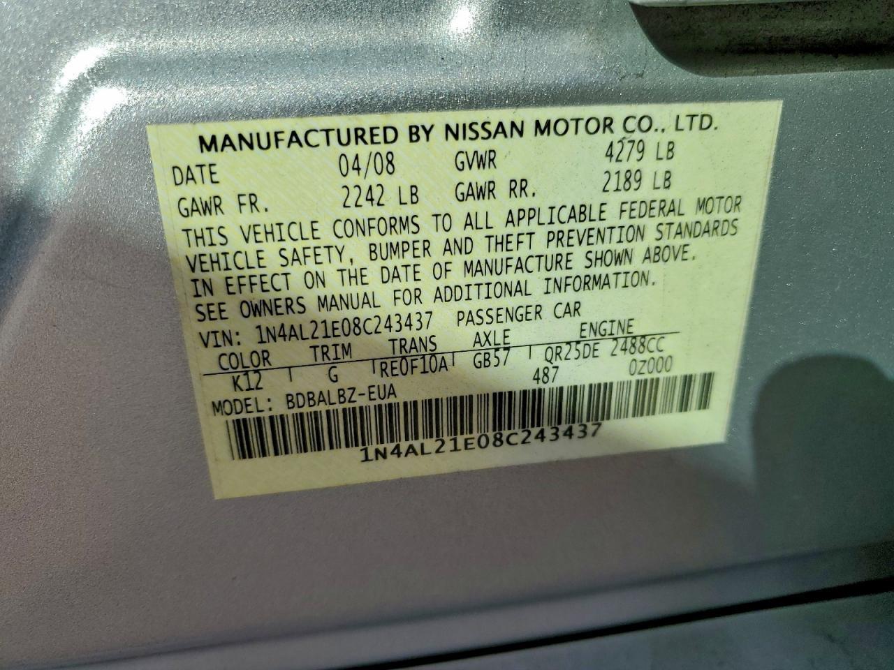 2008 NISSAN ALTIMA