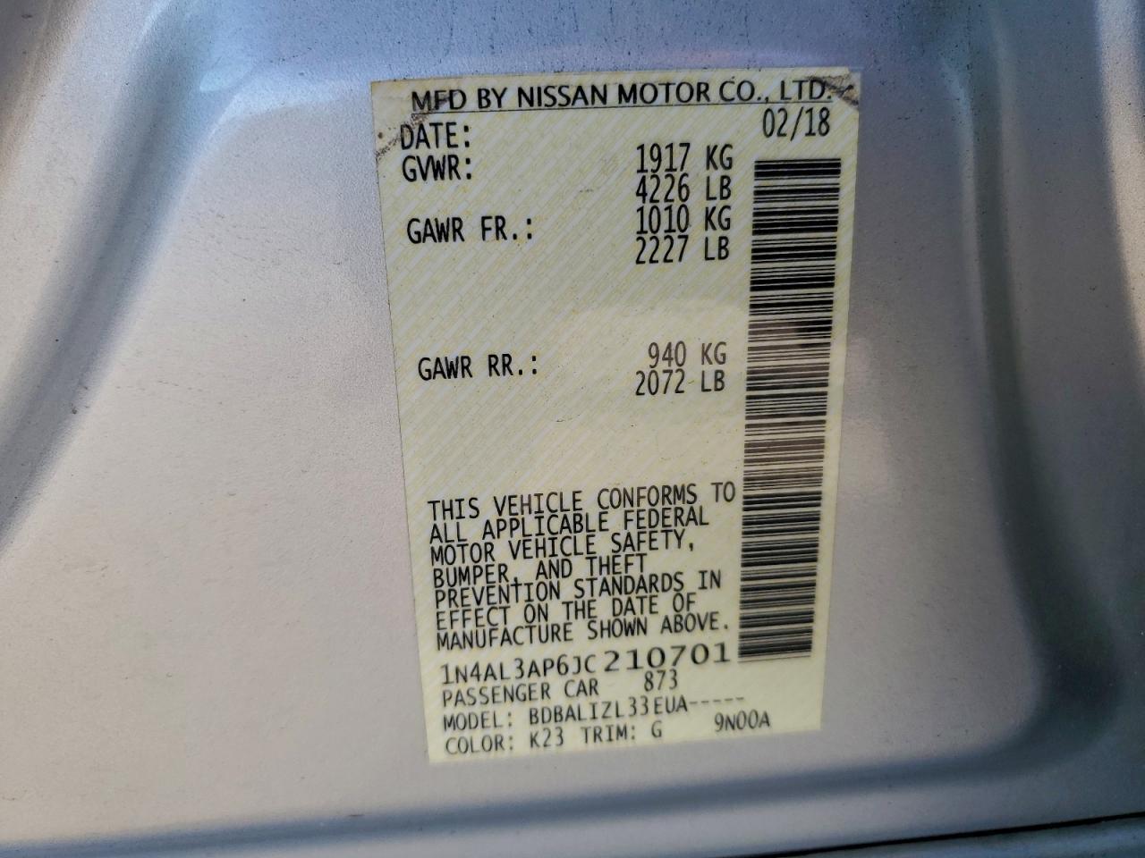 2018 NISSAN ALTIMA