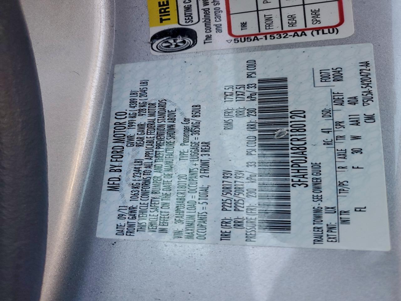 2012 FORD FUSION