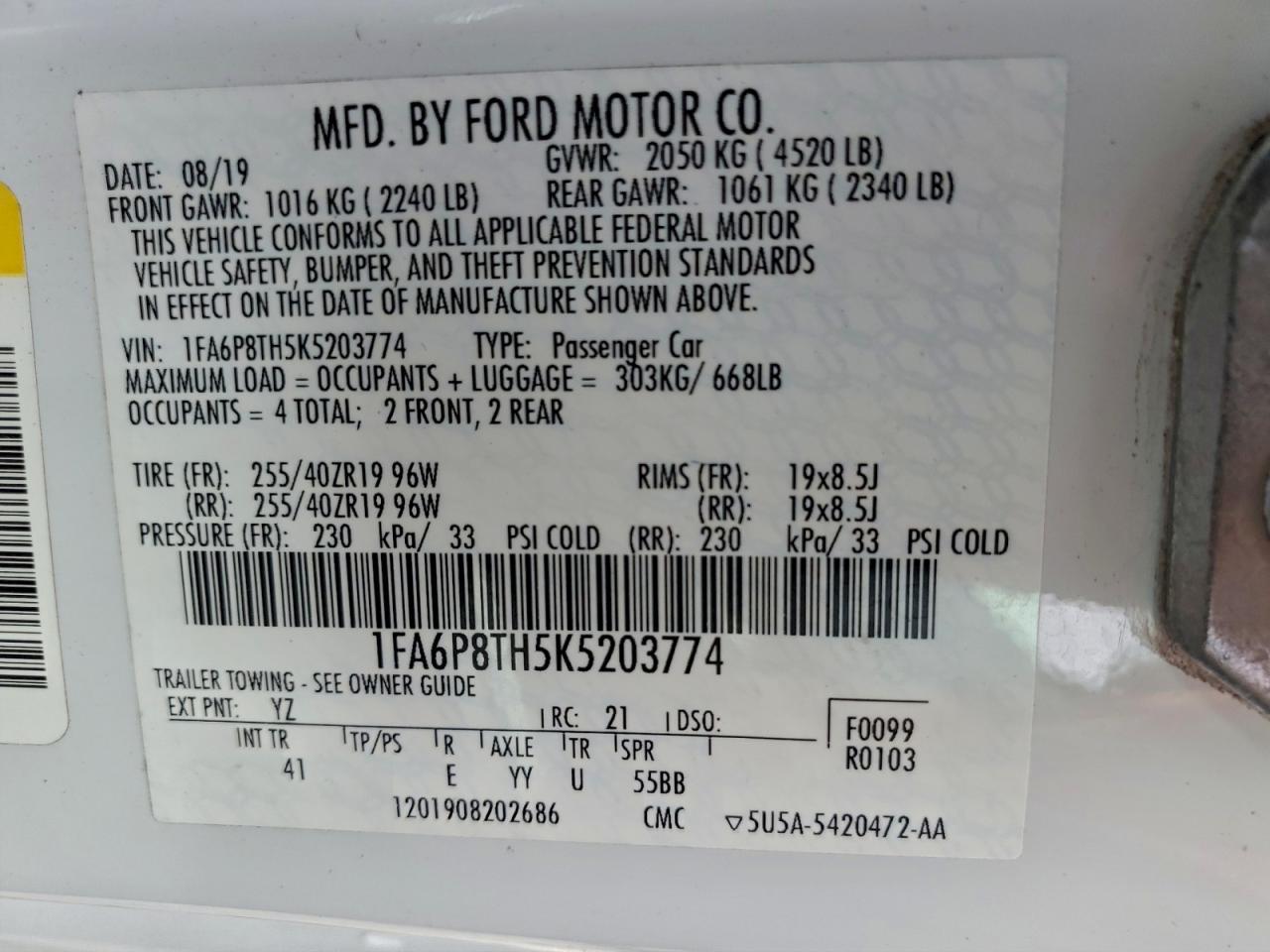 2019 FORD MUSTANG