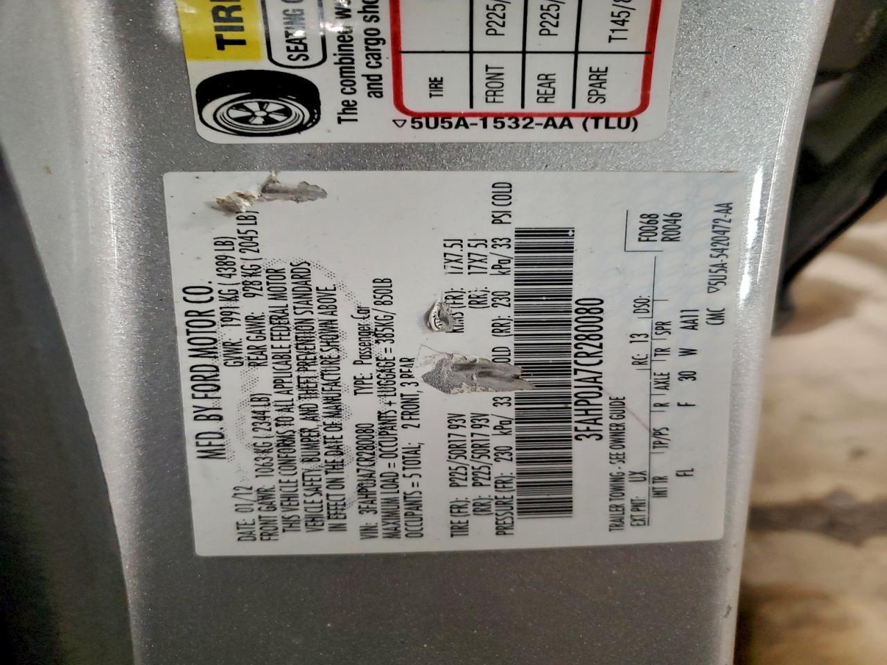 2012 FORD FUSION