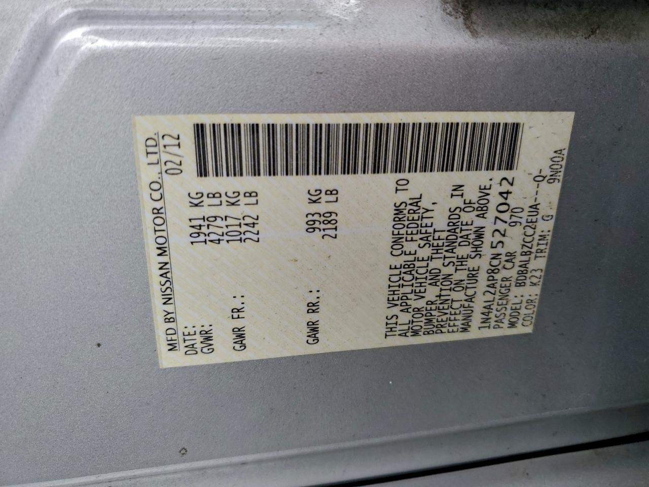 2012 NISSAN ALTIMA