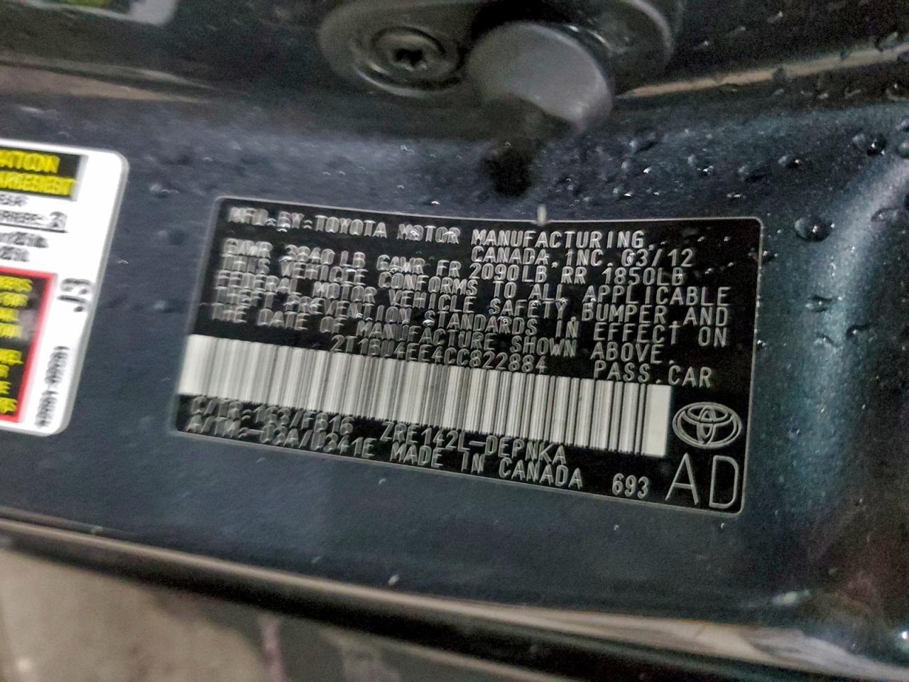 2012 TOYOTA COROLLA