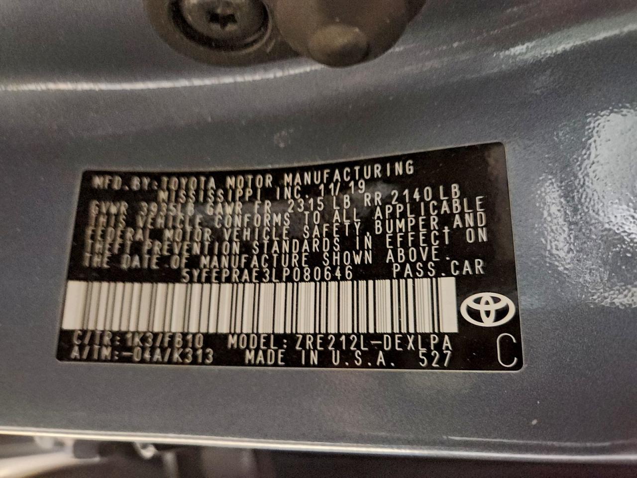 2020 TOYOTA COROLLA
