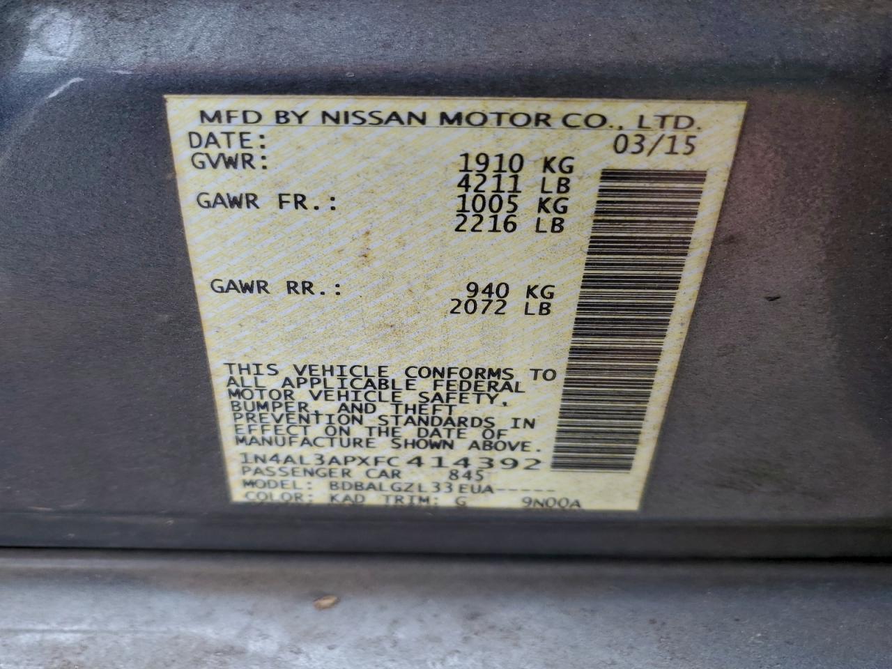 2015 NISSAN ALTIMA